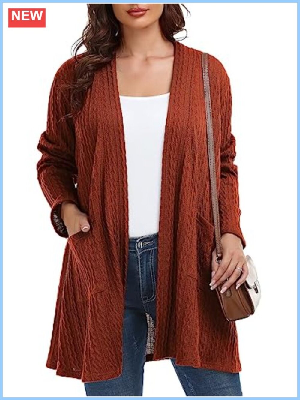 Plus Size Cable Knit Open Front Cardigan Sweater with Pockets